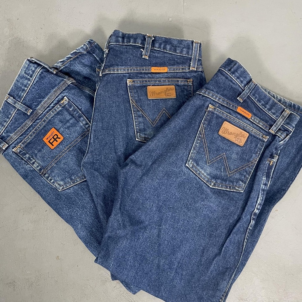 Wrangler 13 Original FR Jeans Mens 35x30 Blue Straight Flame‎ Resistant Lot Of 3